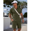 COOFANDY Men Short Sets 2 Piece Outfits Casual Quarter Zip Polo Shorts Sets Textured Summer Outfits Fashion Tracksuit Golf(Army Green)