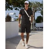 COOFANDY Men Short Sets 2 Piece Outfits Casual Quarter Zip Polo Shorts Sets Textured Summer Outfits Fashion Tracksuit Golf(Black)