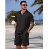 COOFANDY Men Short Sets 2 Piece Outfits Casual Quarter Zip Polo Shorts Sets Textured Summer Outfits Fashion Tracksuit Golf(Black)