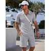 COOFANDY Men Short Sets 2 Piece Outfits Casual Quarter Zip Polo Shorts Sets Textured Summer Outfits Fashion Tracksuit Golf(Light Ash Gray)