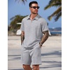 COOFANDY Men Short Sets 2 Piece Outfits Casual Quarter Zip Polo Shorts Sets Textured Summer Outfits Fashion Tracksuit Golf(Light Ash Gray)