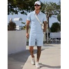 COOFANDY Men Short Sets 2 Piece Outfits Casual Quarter Zip Polo Shorts Sets Textured Summer Outfits Fashion Tracksuit Golf(Light Blue)