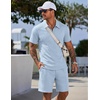 COOFANDY Men Short Sets 2 Piece Outfits Casual Quarter Zip Polo Shorts Sets Textured Summer Outfits Fashion Tracksuit Golf(Light Blue)