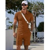 COOFANDY Men Short Sets 2 Piece Outfits Casual Quarter Zip Polo Shorts Sets Textured Summer Outfits Fashion Tracksuit Golf(Light Brown)