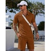 COOFANDY Men Short Sets 2 Piece Outfits Casual Quarter Zip Polo Shorts Sets Textured Summer Outfits Fashion Tracksuit Golf(Light Brown)