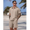 COOFANDY Men Short Sets 2 Piece Outfits Casual Quarter Zip Polo Shorts Sets Textured Summer Outfits Fashion Tracksuit Golf(Moon Gray)