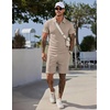 COOFANDY Men Short Sets 2 Piece Outfits Casual Quarter Zip Polo Shorts Sets Textured Summer Outfits Fashion Tracksuit Golf(Moon Gray)