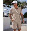 COOFANDY Men Short Sets 2 Piece Outfits Casual Quarter Zip Polo Shorts Sets Textured Summer Outfits Fashion Tracksuit Golf(Moon Gray)