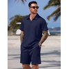 COOFANDY Men Short Sets 2 Piece Outfits Casual Quarter Zip Polo Shorts Sets Textured Summer Outfits Fashion Tracksuit Golf(Navy Blue)