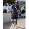 COOFANDY Men Short Sets 2 Piece Outfits Casual Quarter Zip Polo Shorts Sets Textured Summer Outfits Fashion Tracksuit Golf(Navy Blue)