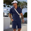 COOFANDY Men Short Sets 2 Piece Outfits Casual Quarter Zip Polo Shorts Sets Textured Summer Outfits Fashion Tracksuit Golf(Navy Blue)