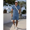 COOFANDY Men Short Sets 2 Piece Outfits Casual Quarter Zip Polo Shorts Sets Textured Summer Outfits Fashion Tracksuit Golf(Slate Blue)