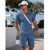 COOFANDY Men Short Sets 2 Piece Outfits Casual Quarter Zip Polo Shorts Sets Textured Summer Outfits Fashion Tracksuit Golf(Slate Blue)