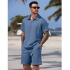 COOFANDY Men Short Sets 2 Piece Outfits Casual Quarter Zip Polo Shorts Sets Textured Summer Outfits Fashion Tracksuit Golf(Slate Blue)