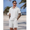 COOFANDY Men Short Sets 2 Piece Outfits Casual Quarter Zip Polo Shorts Sets Textured Summer Outfits Fashion Tracksuit Golf(White)