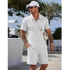 COOFANDY Men Short Sets 2 Piece Outfits Casual Quarter Zip Polo Shorts Sets Textured Summer Outfits Fashion Tracksuit Golf(White)