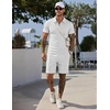 COOFANDY Men Short Sets 2 Piece Outfits Casual Quarter Zip Polo Shorts Sets Textured Summer Outfits Fashion Tracksuit Golf(White)