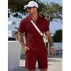 COOFANDY Men Short Sets 2 Piece Outfits Casual Quarter Zip Polo Shorts Sets Textured Summer Outfits Fashion Tracksuit Golf(Wine Red)