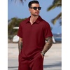COOFANDY Men Short Sets 2 Piece Outfits Casual Quarter Zip Polo Shorts Sets Textured Summer Outfits Fashion Tracksuit Golf(Wine Red)