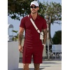COOFANDY Men Short Sets 2 Piece Outfits Casual Quarter Zip Polo Shorts Sets Textured Summer Outfits Fashion Tracksuit Golf(Wine Red)