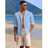 COOFANDY Mens Casual Button Down Shirt Summer Beach Shirts Long Sleeve Cuban Collared Tropical Textured Shirts