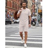 COOFANDY Men’s Cotton Waffle 2 Piece Outfits Casual Short Sleeve Shirts and Shorts Set Summer Jogging Tracksuit Lounge Sets(Beige)