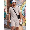 COOFANDY Men’s Cotton Waffle 2 Piece Outfits Casual Short Sleeve Shirts and Shorts Set Summer Jogging Tracksuit Lounge Sets(Beige)