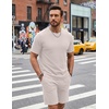 COOFANDY Men’s Cotton Waffle 2 Piece Outfits Casual Short Sleeve Shirts and Shorts Set Summer Jogging Tracksuit Lounge Sets(Beige)