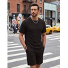 COOFANDY Men’s Cotton Waffle 2 Piece Outfits Casual Short Sleeve Shirts and Shorts Set Summer Jogging Tracksuit Lounge Sets(Black)
