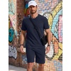 COOFANDY Men’s Cotton Waffle 2 Piece Outfits Casual Short Sleeve Shirts and Shorts Set Summer Jogging Tracksuit Lounge Sets(Blue Purple)