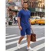 COOFANDY Men’s Cotton Waffle 2 Piece Outfits Casual Short Sleeve Shirts and Shorts Set Summer Jogging Tracksuit Lounge Sets(Dark Blue)