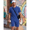 COOFANDY Men’s Cotton Waffle 2 Piece Outfits Casual Short Sleeve Shirts and Shorts Set Summer Jogging Tracksuit Lounge Sets(Dark Blue)