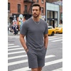 COOFANDY Men’s Cotton Waffle 2 Piece Outfits Casual Short Sleeve Shirts and Shorts Set Summer Jogging Tracksuit Lounge Sets(Dark Gray)