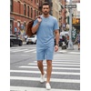 COOFANDY Men’s Cotton Waffle 2 Piece Outfits Casual Short Sleeve Shirts and Shorts Set Summer Jogging Tracksuit Lounge Sets(Light Blue)