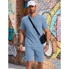 COOFANDY Men’s Cotton Waffle 2 Piece Outfits Casual Short Sleeve Shirts and Shorts Set Summer Jogging Tracksuit Lounge Sets(Light Blue)