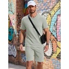 COOFANDY Men’s Cotton Waffle 2 Piece Outfits Casual Short Sleeve Shirts and Shorts Set Summer Jogging Tracksuit Lounge Sets(Light Green)