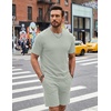 COOFANDY Men’s Cotton Waffle 2 Piece Outfits Casual Short Sleeve Shirts and Shorts Set Summer Jogging Tracksuit Lounge Sets(Light Green)