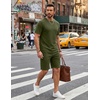 COOFANDY Men’s Cotton Waffle 2 Piece Outfits Casual Short Sleeve Shirts and Shorts Set Summer Jogging Tracksuit Lounge Sets(Military Green)