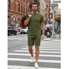 COOFANDY Men’s Cotton Waffle 2 Piece Outfits Casual Short Sleeve Shirts and Shorts Set Summer Jogging Tracksuit Lounge Sets(Military Green)