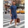 COOFANDY Men’s Cotton Waffle 2 Piece Outfits Casual Short Sleeve Shirts and Shorts Set Summer Jogging Tracksuit Lounge Sets(Navy Blue)
