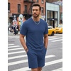 COOFANDY Men’s Cotton Waffle 2 Piece Outfits Casual Short Sleeve Shirts and Shorts Set Summer Jogging Tracksuit Lounge Sets(Navy Blue)