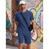 COOFANDY Men’s Cotton Waffle 2 Piece Outfits Casual Short Sleeve Shirts and Shorts Set Summer Jogging Tracksuit Lounge Sets(Navy Blue)