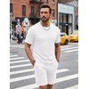 COOFANDY Men’s Cotton Waffle 2 Piece Outfits Casual Short Sleeve Shirts and Shorts Set Summer Jogging Tracksuit Lounge Sets(White)