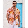 COOFANDY Mens Hawaiian Shirt Short Sleeve Button Down Shirts Tropical Summer Beach Shirts Casual Floral Aloha Shirts(Red & Orange Floral)