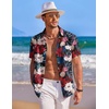 COOFANDY Mens Hawaiian Shirt Short Sleeve Button Down Shirts Tropical Summer Beach Shirts Casual Floral Aloha Shirts(Red & White Floral)