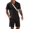 COOFANDY Men Short Sets 2 Piece Outfits Casual Quarter Zip Polo Shorts Sets Textured Summer Outfits Fashion Tracksuit Golf(Black)