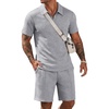 COOFANDY Men Short Sets 2 Piece Outfits Casual Quarter Zip Polo Shorts Sets Textured Summer Outfits Fashion Tracksuit Golf(Light Ash Gray)
