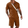COOFANDY Men Short Sets 2 Piece Outfits Casual Quarter Zip Polo Shorts Sets Textured Summer Outfits Fashion Tracksuit Golf(Light Brown)