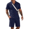 COOFANDY Men Short Sets 2 Piece Outfits Casual Quarter Zip Polo Shorts Sets Textured Summer Outfits Fashion Tracksuit Golf(Navy Blue)