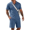 COOFANDY Men Short Sets 2 Piece Outfits Casual Quarter Zip Polo Shorts Sets Textured Summer Outfits Fashion Tracksuit Golf(Slate Blue)